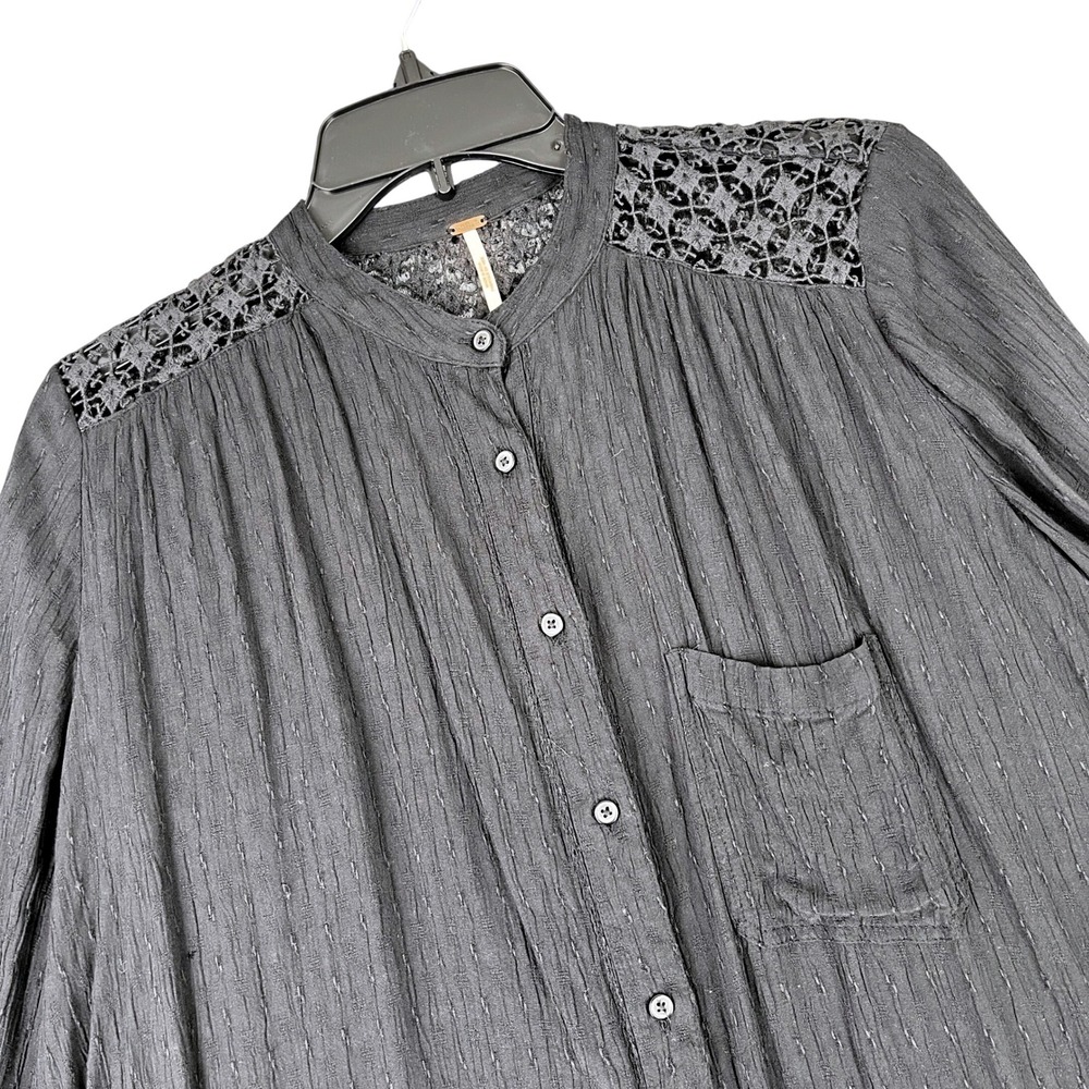 Free People Crochet Lace Back Button Down Relaxed Casual Womens Small
